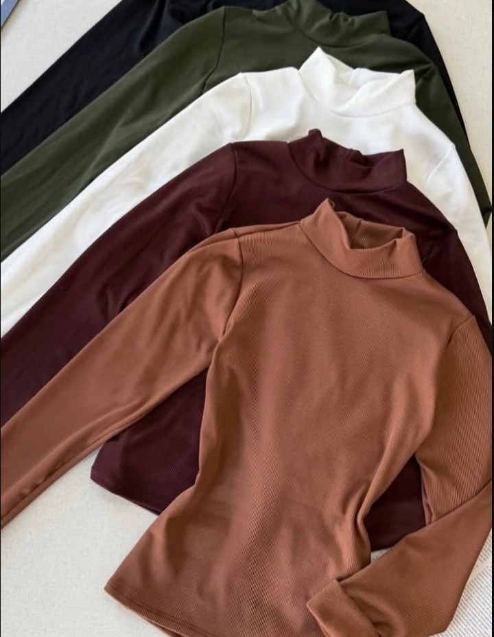 Blusas femininas de manga longa e gola alta em várias cores